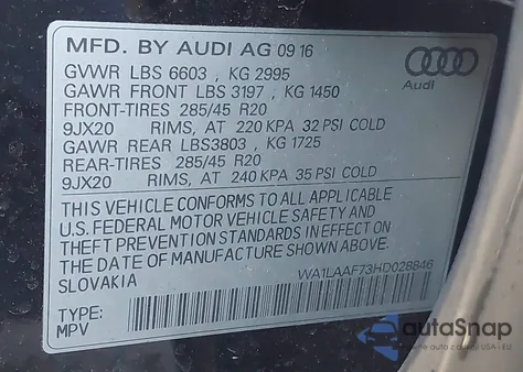 2017 Audi Q7 3.0T Premium from USA, damaged, VIN WA1LAAF73HD028846